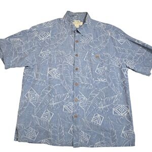 Island Republic 95% Silk Blend Hawaiian Shirt Blue Tropical Leaves XL